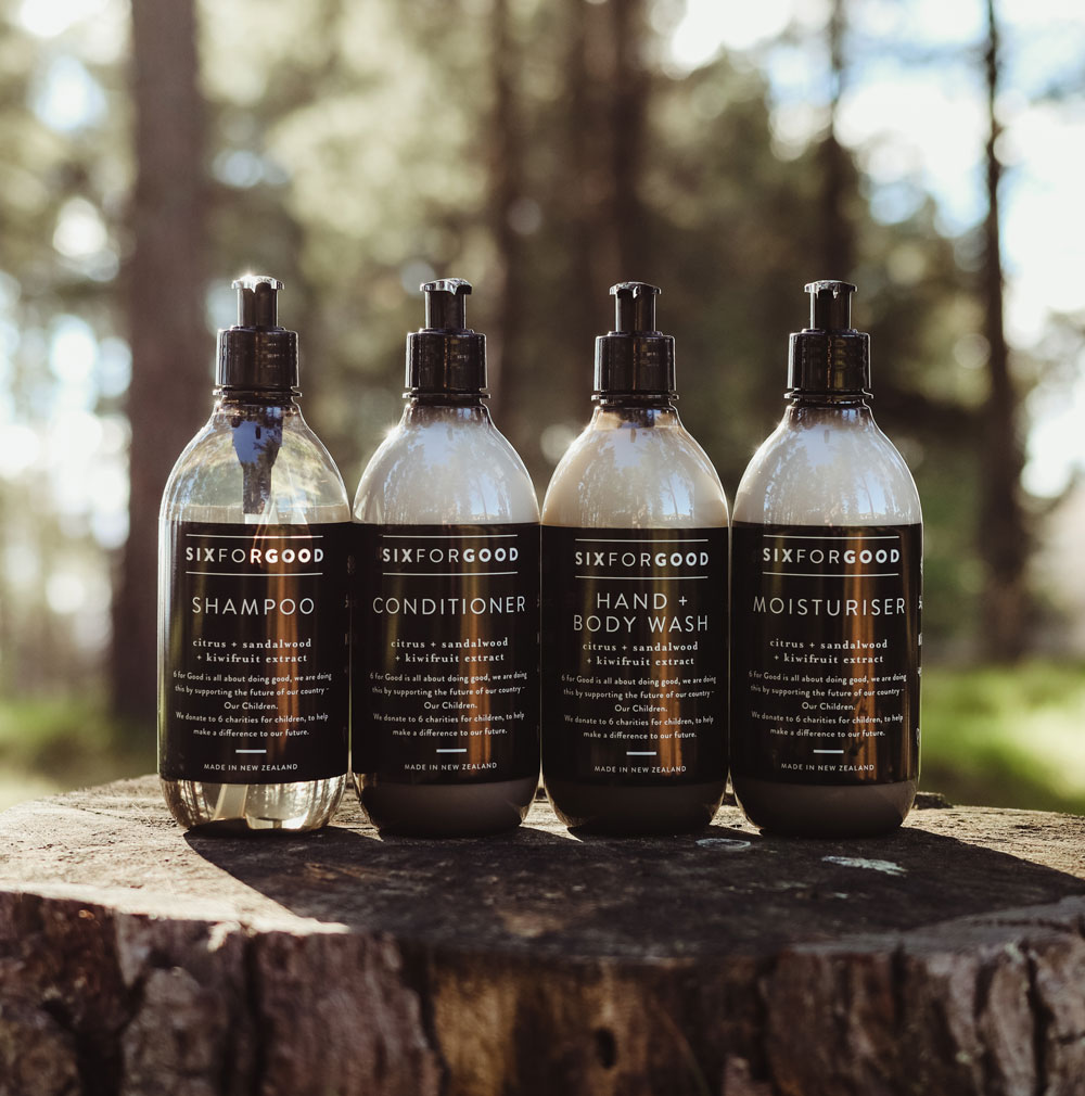 Six for Good for guest toiletries at Fix-star Focused in Mount Maunganui.