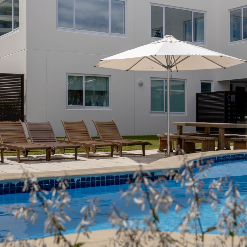 pool area and umbrella