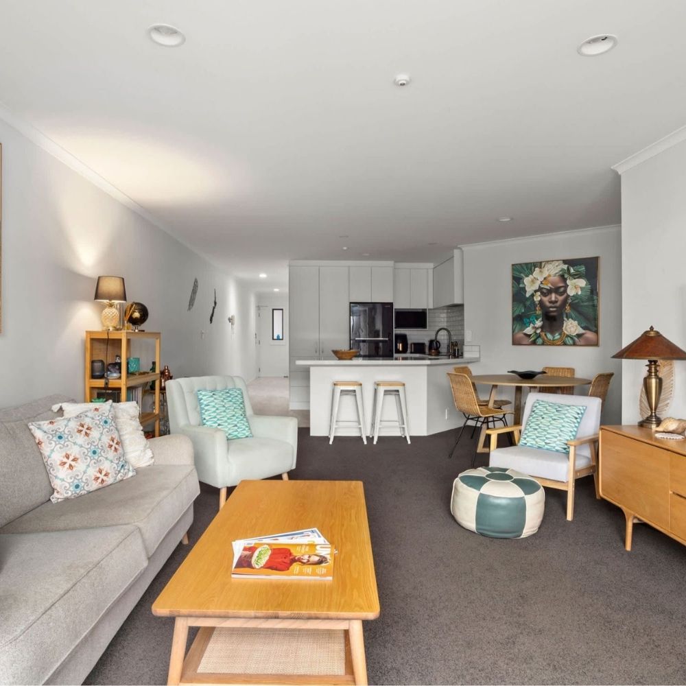 lounge room and kitchen