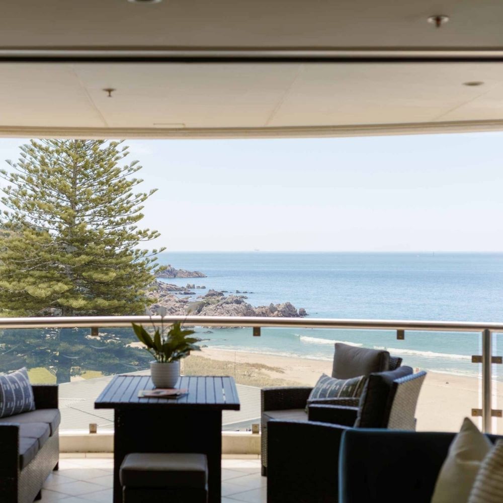 outdoor seating and ocean views